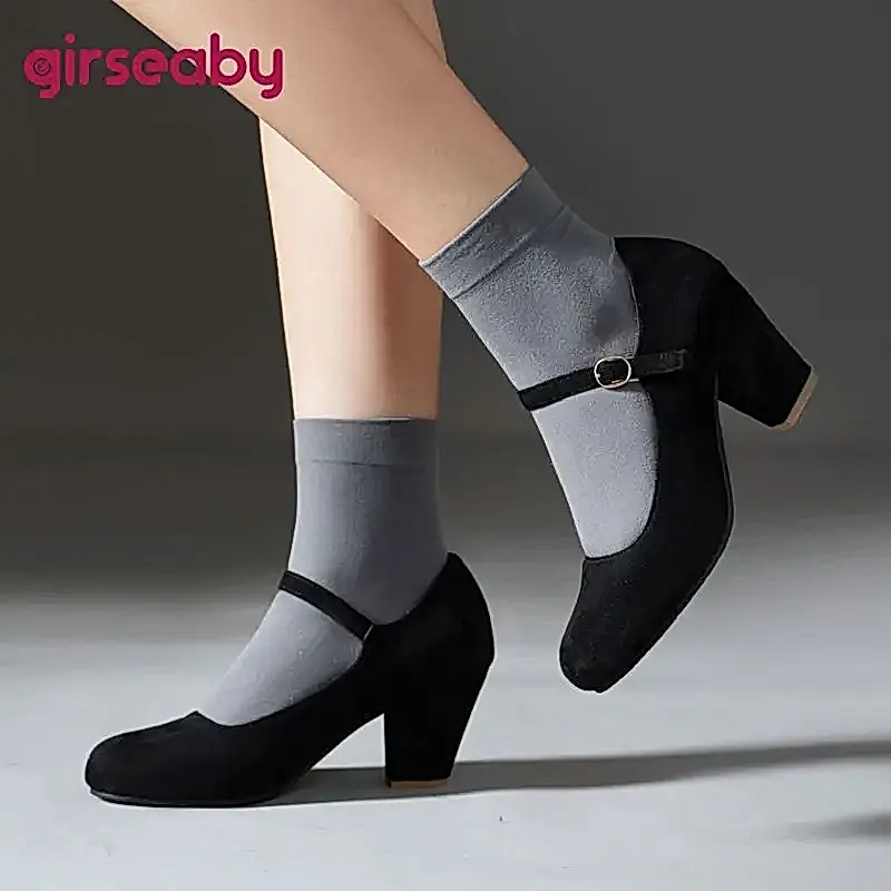 Girseaby Brand Office Lady Classic Shoes 33 Spring Women Womers круглой ноги коренастые каблуки 6 см.