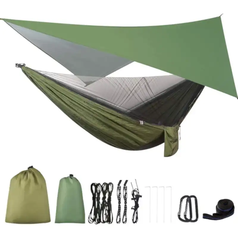 Гамак для кемпинга с брезентом на дождевых и комаров, портативный парашютный гамак для походов на открытом воздухе на заднем дворе
