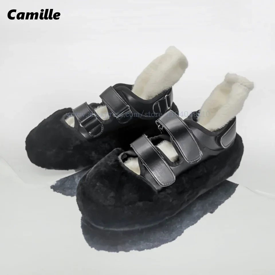 Меховый короткий плюшевый крючок и петля мелкие снежные насосы Сплошные марионические повальные повседневные туфли в рамках платформы размером 34-40