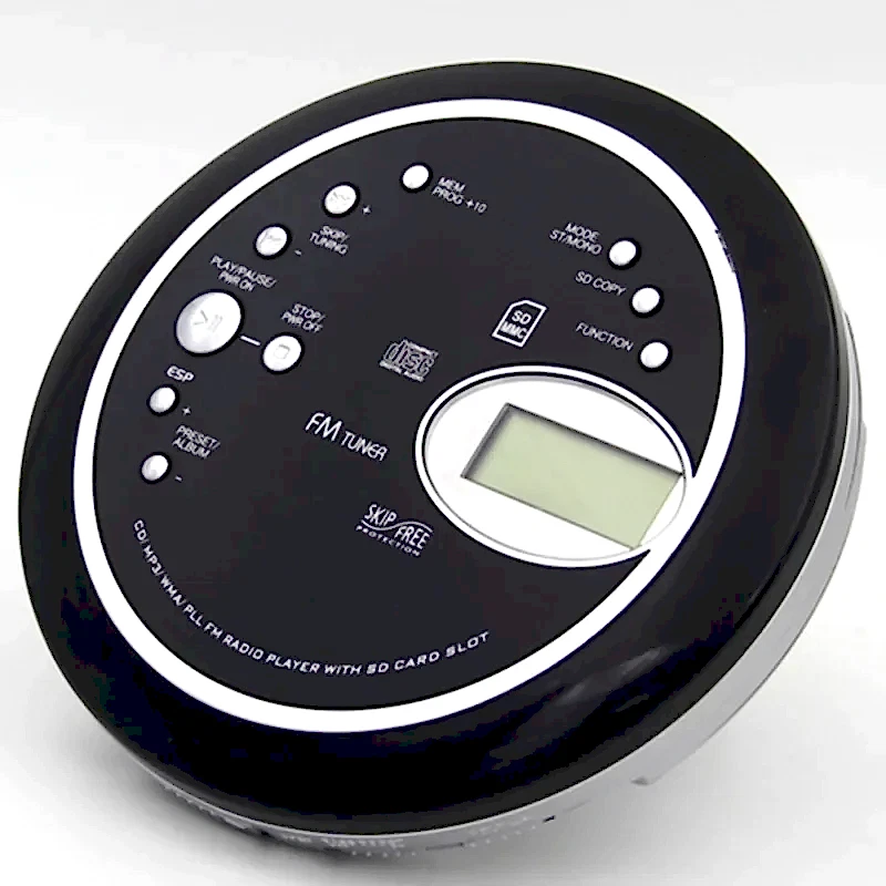 Портативный компакт -диск Walkman Music Player поддерживает MP3 WMA CDR Format Disc FM Radio Repeat Bass Boost Shost -Roper 3,5 мм Hearset ЖК -экран